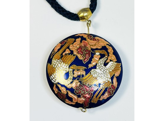 Asian Painted Pendant With Rope Necklace