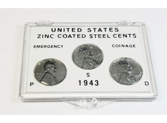 1943 Zinc Coated Steel Lincoln Cent P, D & S Mints