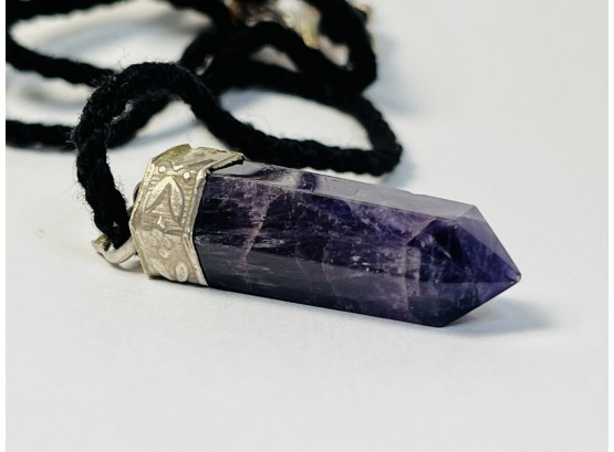 New Sterling Silver Purple AMETHYST Pointer Chakra Pendulum With Rope Necklace