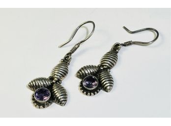 Vintage Sterling Silver Amethyst Hanging Earrings