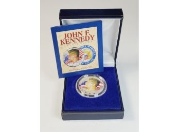 1964 Kennedy Half Dollar SILVER Colorized Both Sides In Display Case And Info