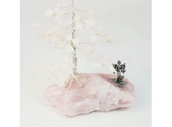 Hand Made Rose QUARTZ Stone Tree With Little Angel/ Fairy Charm On Rock
