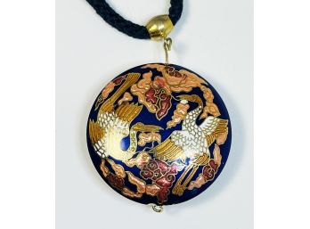 Asian Painted Pendant With Rope Necklace