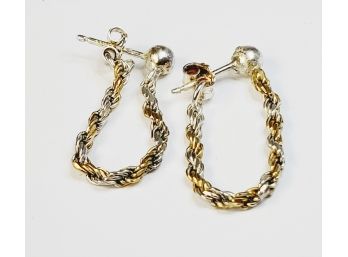 Vintage Sterling Silver 2 Tone Spiral Rope Chain Link Earrings
