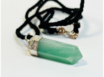 New Sterling Silver Green JADEITE Pointer Chakra Pendulum With Rope Necklace
