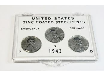 1943 Zinc Coated Steel Lincoln Cent P, D & S Mints