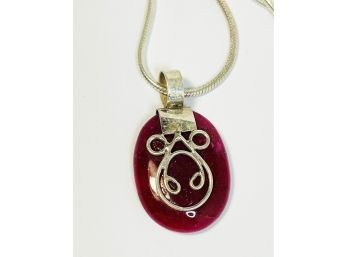 Sterling Silver Pink Stone Pendant And Necklace