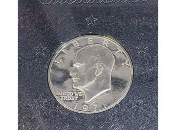 Silver Proof  1971 Eisenhower Dollar In Original Gov. Packaging In Slab And Box