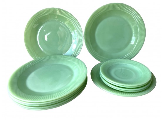 Collection Of 12 Fire King Jadeite  Jane  Ray Plates