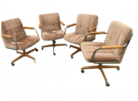 Four Vintage 1980'S Dining  / Office Swivel Arm Chairs. Made By Chromcraft Corp.