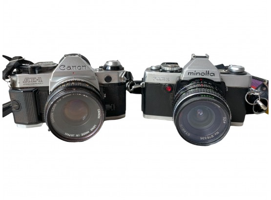 Pair Of Vintage Film Cameras. Canon AE-1 And Minolta XG-1