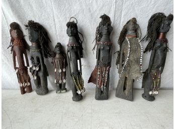 Collection Of 7 Vintage Hand Carved African Figures.  5' To 11' Tall