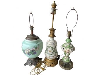 Collection Of Three  Porcelain / China / Glass Table Lamps.