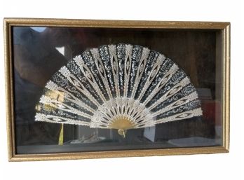 Vintage Or Antique Hand Fan In A Shadow Box Frame.
