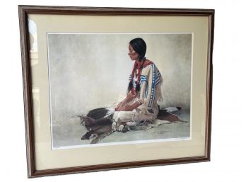 David Wright Hand Singed Lithograph Of Native American Woman.