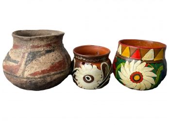 Trio Of Vintage Southwestern ? Native American ? Hanging Vases.