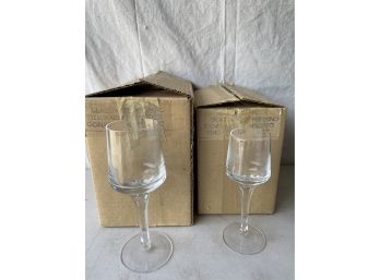 NOS, One Dozen Crystal Stemware By Frederick, In The Boxes.  9' Tall & 8' Tall