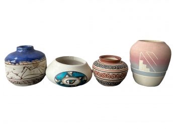 Four Vintage Small Native American Pottery Art Vases.
