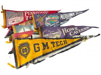 Collection Of Nine Vintage Felt Pennant Banners.