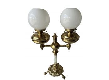 Brass Electrified Oil Lamp Style , Dual Light Table Lamp.