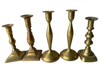 Five Vintage Brass Candle Holders.