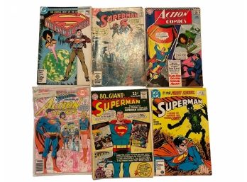 Collection Of Six Vintage Superman Comic Books.