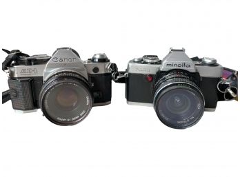 Pair Of Vintage Film Cameras. Canon AE-1 And Minolta XG-1