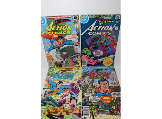 4 Comic Lot DC -superman's Action Comics - #490, #491, #495, #496 - 1978-1979