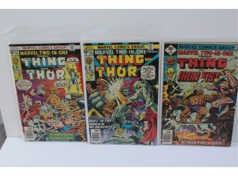 3 Comic Group Marvel Two In One The Thing #22 #23 1976 & #25 With Iron Fist 1977