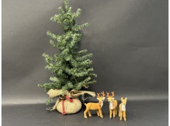 A Small Tabletop Christmas Tree & Three Little Reindeer