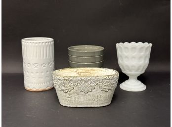 An Assortment Planters In Ceramic, Molded Resin & Milk Glass