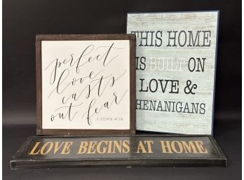 Three Decorative Wall Signs With A Love Theme