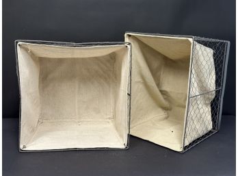 Two Fabric-Lined Chicken Wire Bins
