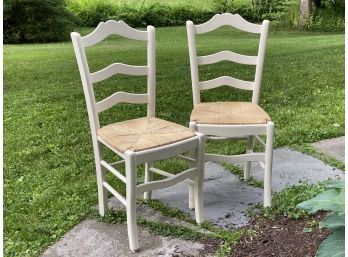 A Pair Of  Rush Seat, Ladder Back Chairs From Ballard Designs