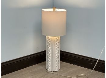A Tall, Modern Textured Ceramic Table Lamp