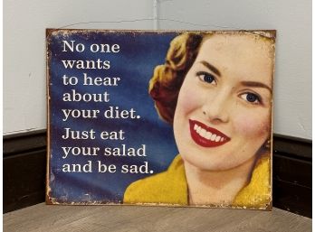 Humorous Wall Sign, 1950s Advertisement-Style, On Tin
