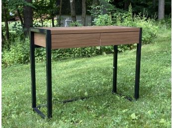 A Contemporary Console Table In Wood Veneer & Black Metal