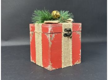 A Decorative Wooden Gift Box With A Rustic, Intentionally-Aged Patina