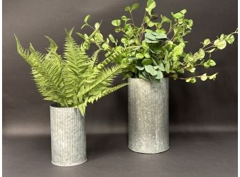 Rustic Galvanized Metal Cylinders With Faux Florals