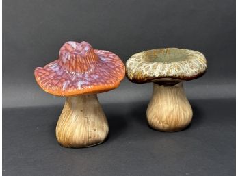 A Fun Pair Of Decorative Ceramic Mushrooms