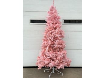 A Fabulous Retro Mid-Century Pink Christmas Tree, Flocked & Lit, 7'