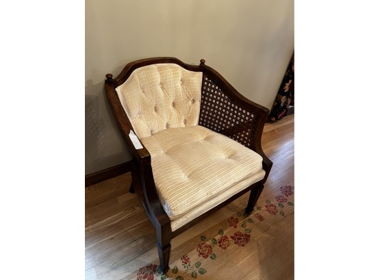 Antique Caned Upholstered Arm   Chair