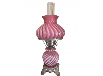 Pair Of Cranberry Hurricane Lamps