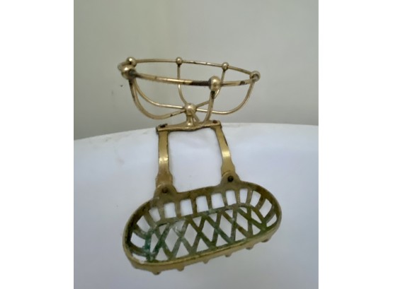 A 19th Century Brass Tub Rail Soap And Sponge Holder