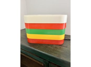 A Cheerful And Colorful Vintage Plastic Stacking Picnic Set