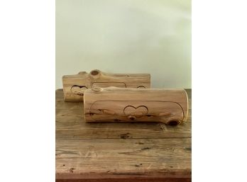 A Pair Of Adirondack Style Hand Carved Log Keepsake Boxes