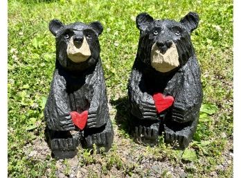 Two Loveable Hand Carved Adirondack Style Bears