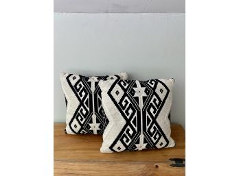 A Pair Of Black And White Embroidered Accent Pillows