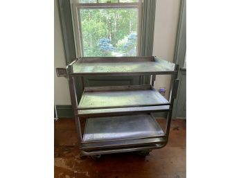 A Commercial Kitchen Stainless Rolling Cart On Wheels