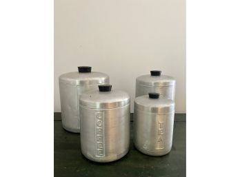 A Set Of 4 Vintage Mid Century Aluminum Kitchen Canisters